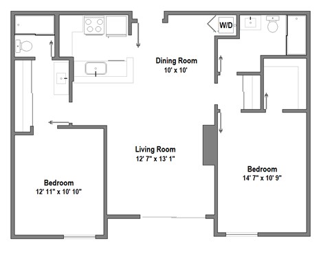 2 Bedroom - 2 Bath floorplan